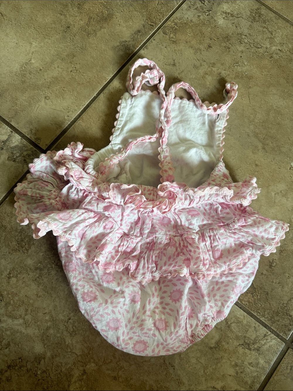 Toddler Girl Bubble Romper, Pink Floral with Ruffles - Picture 2 of 5
